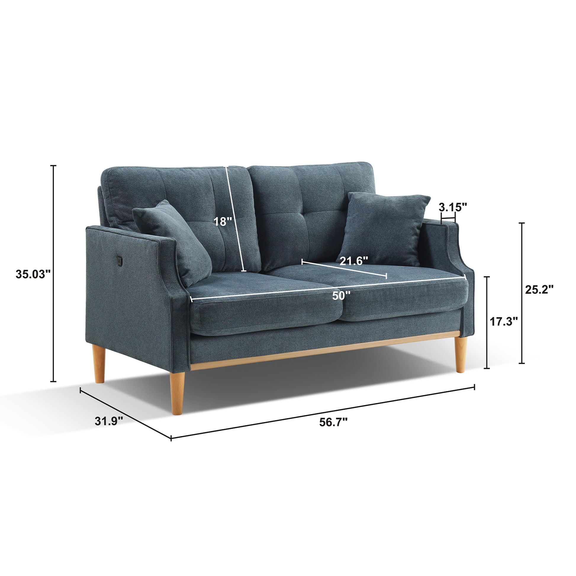 Dark Blue Fabric 2 Seat Loveseat Sofa for Living Room