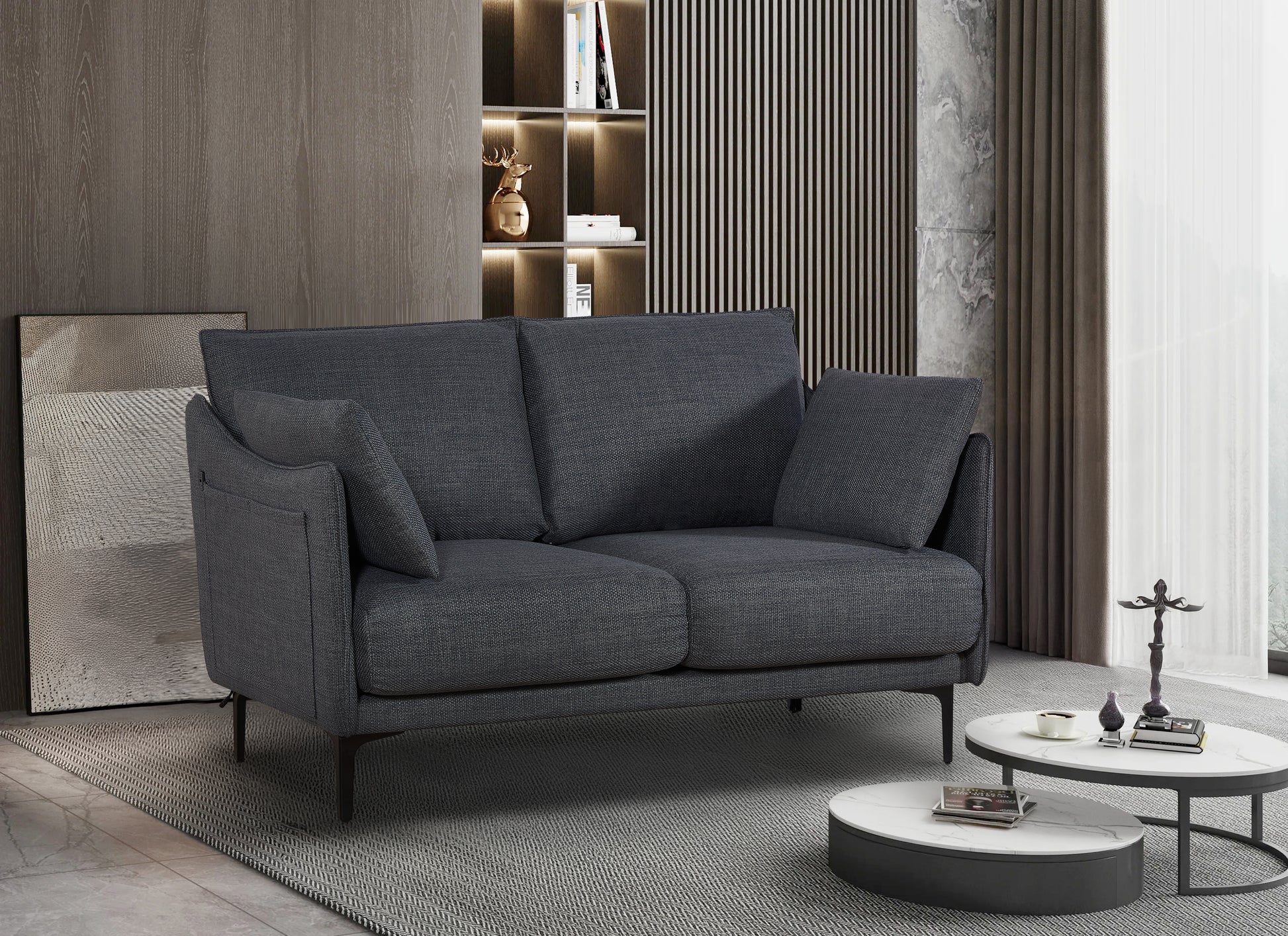2 Seater Sofa For Primary Living Space , Bed Room, Office,  2  Pillows,Metel Legs