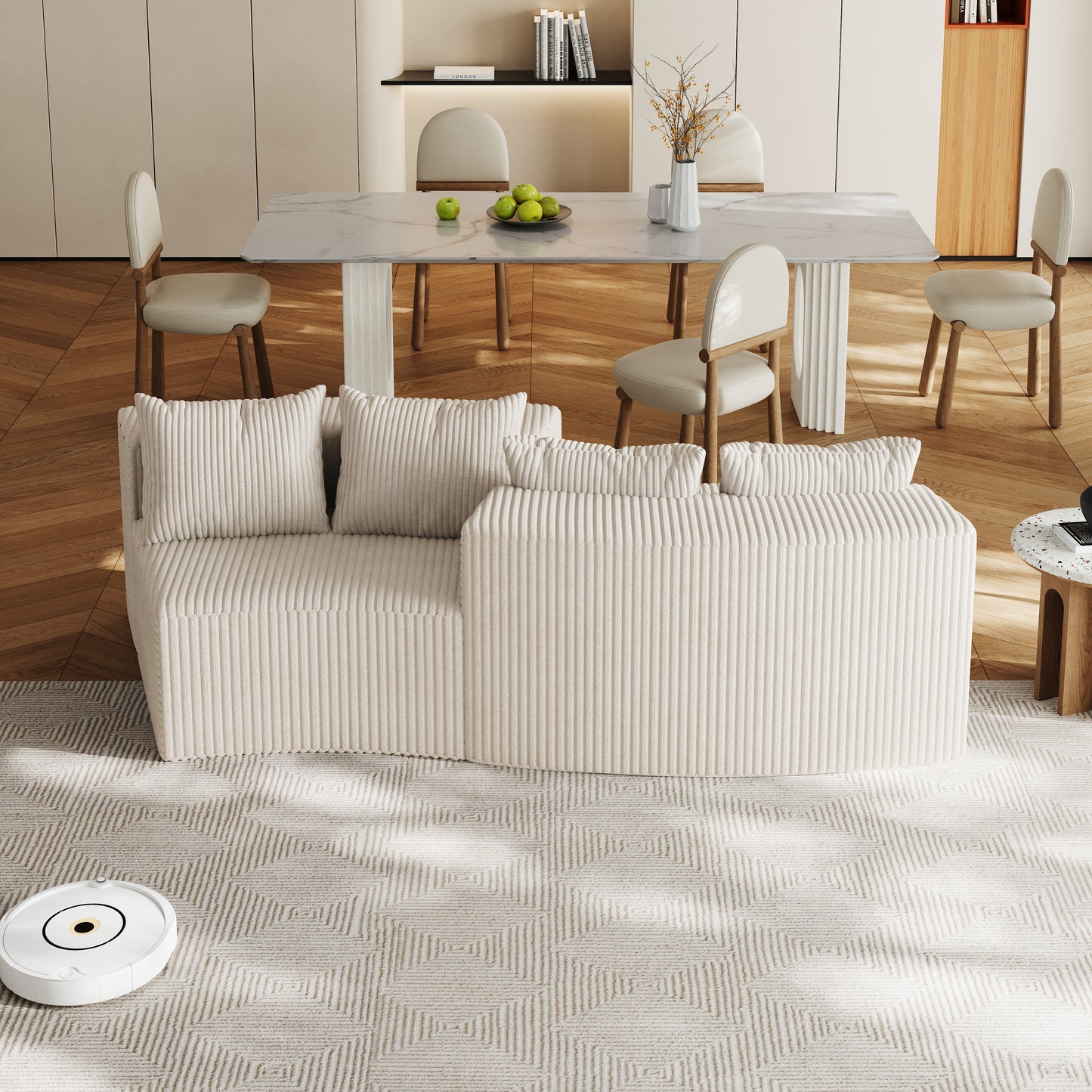 Beige Corduroy 2 Seat Sofa - Modular Sectional Couch