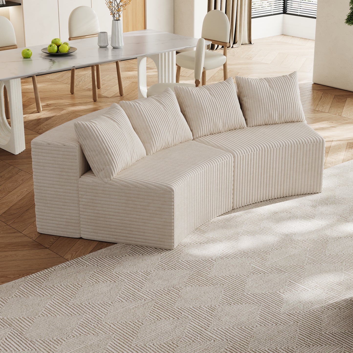 Beige Corduroy 2 Seat Sofa - Modular Sectional Couch