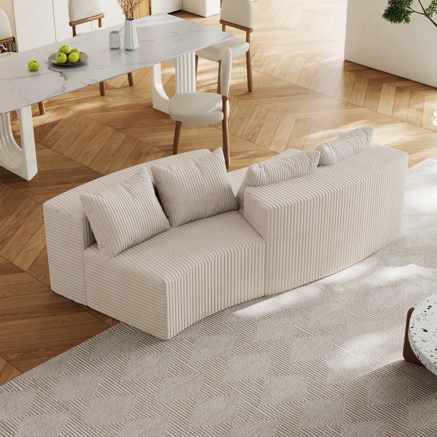 Beige Corduroy 2 Seat Sofa - Modular Sectional Couch