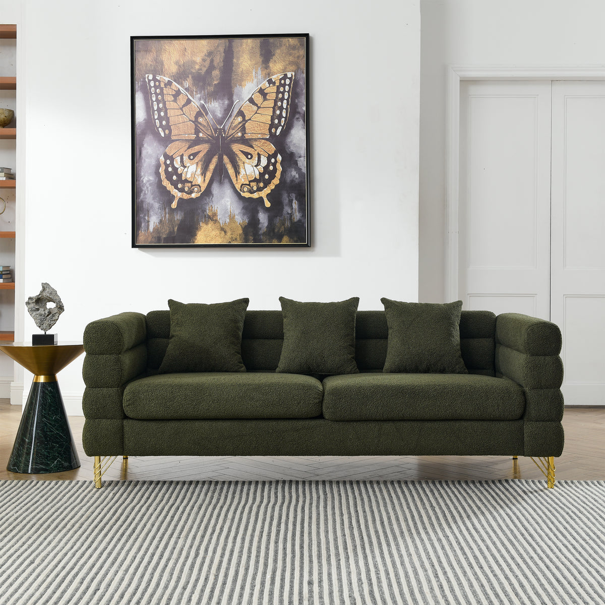 81 Inch Green Fabric 3 Seat Sofa - Modern American Design Living Room Seating