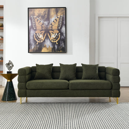 81 Inch Green Fabric 3 Seat Sofa - Modern American Design Living Room Seating
