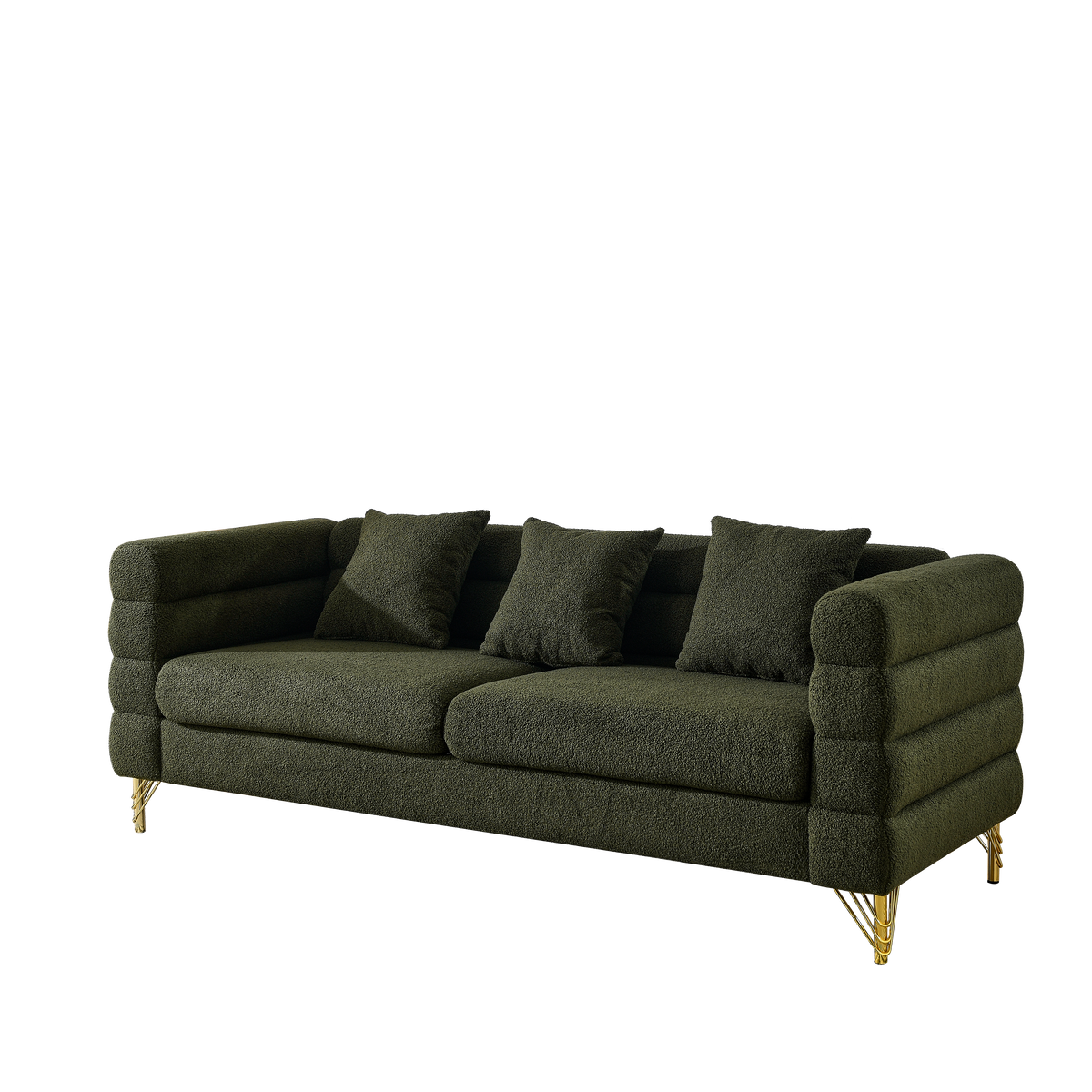 81 Inch Green Fabric 3 Seat Sofa - Modern American Design Living Room Seating