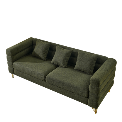 81 Inch Green Fabric 3 Seat Sofa - Modern American Design Living Room Seating