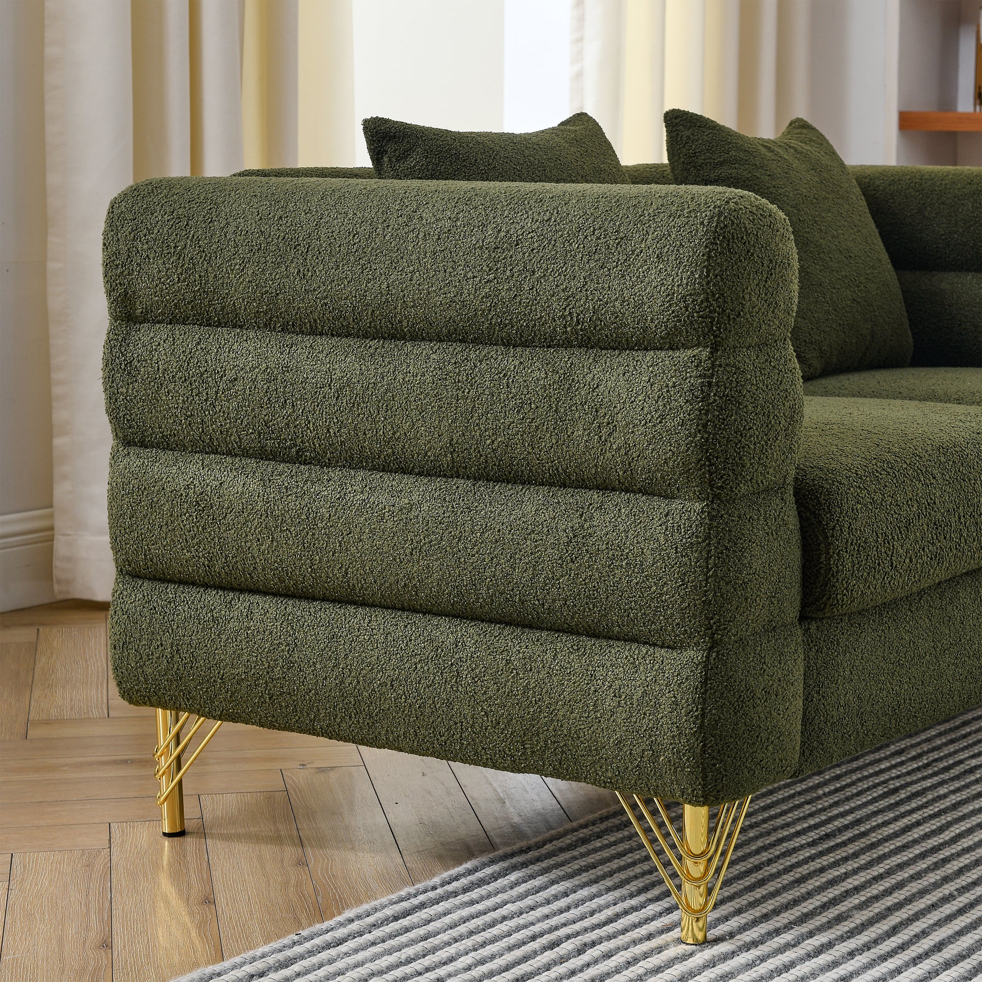 81 Inch Green Fabric 3 Seat Sofa - Modern American Design Living Room Seating