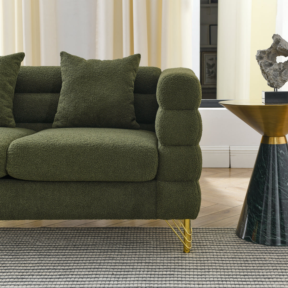 81 Inch Green Fabric 3 Seat Sofa - Modern American Design Living Room Seating