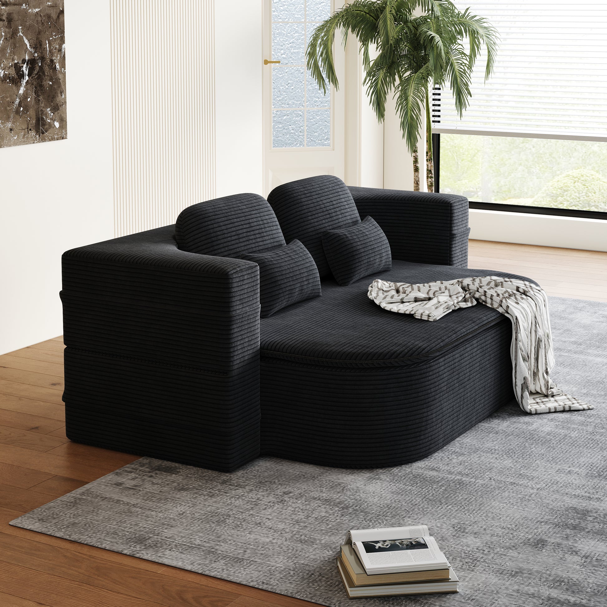 75''2-in-1 Foldable Sofa,Convertible Sleeper Foam Sofa Bed with Multi Functional Blanket, Corduroy Floor folding sofa bed,  Floor Sofa Lounge Sofa for Living Room Bedroom Lounge Studio
