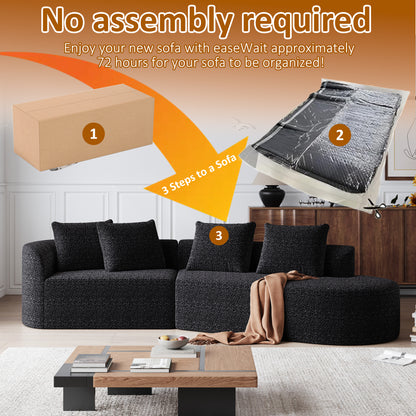 Black Chenille 4-Seat Sectional Sofa - Extra Deep & Wide