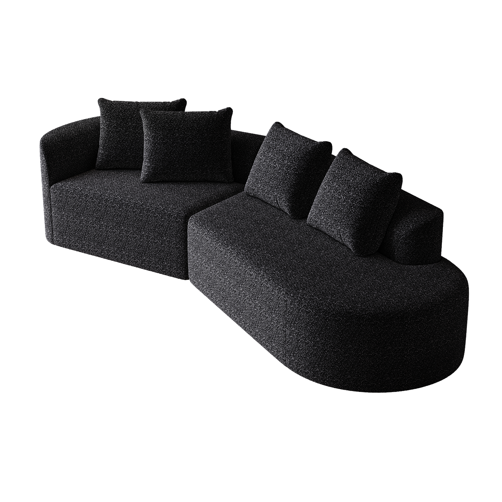Black Chenille 4-Seat Sectional Sofa - Extra Deep & Wide