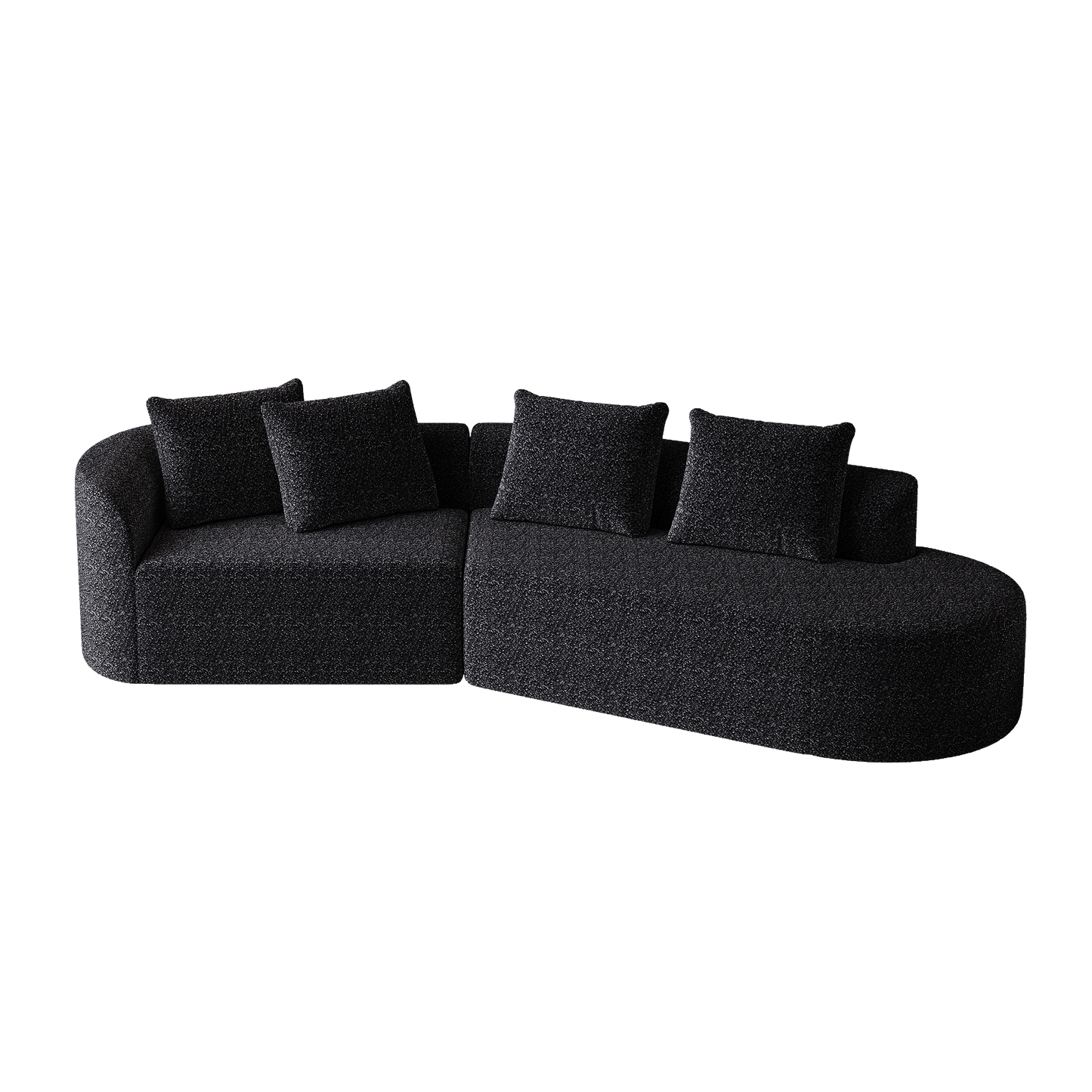 Black Chenille 4-Seat Sectional Sofa - Extra Deep & Wide