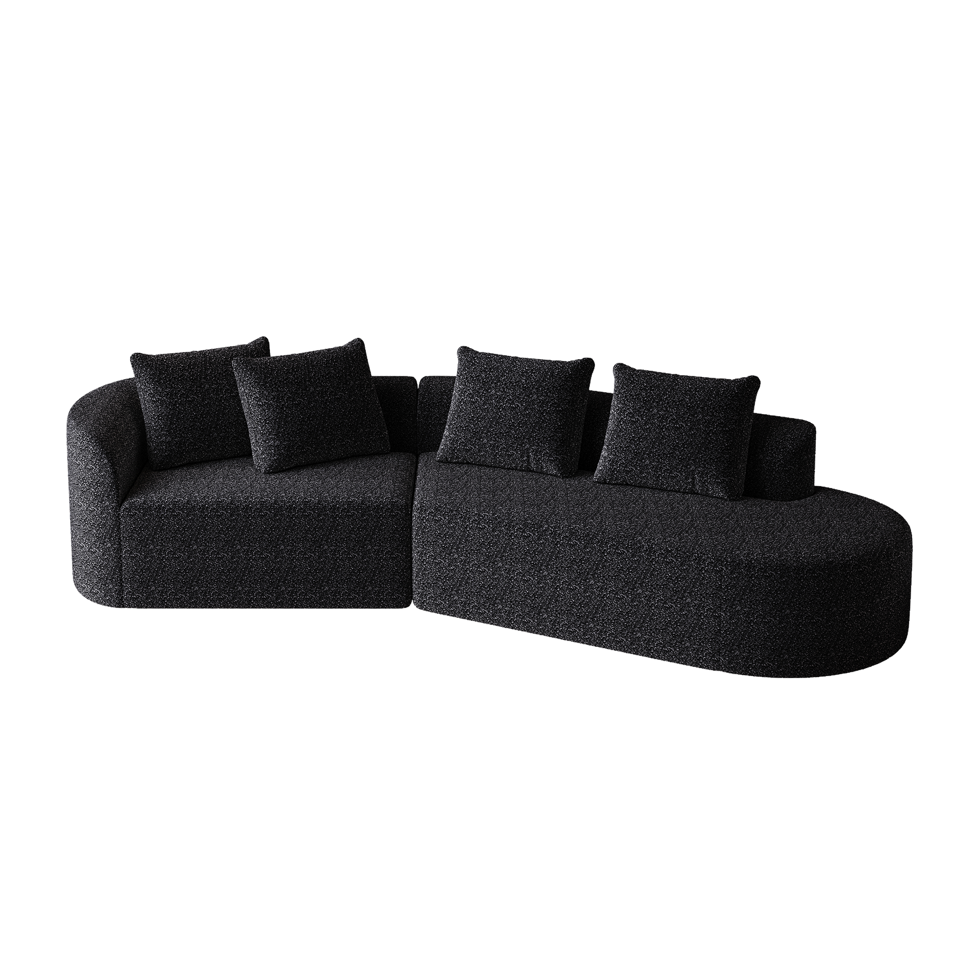 Black Chenille 4-Seat Sectional Sofa - Extra Deep & Wide