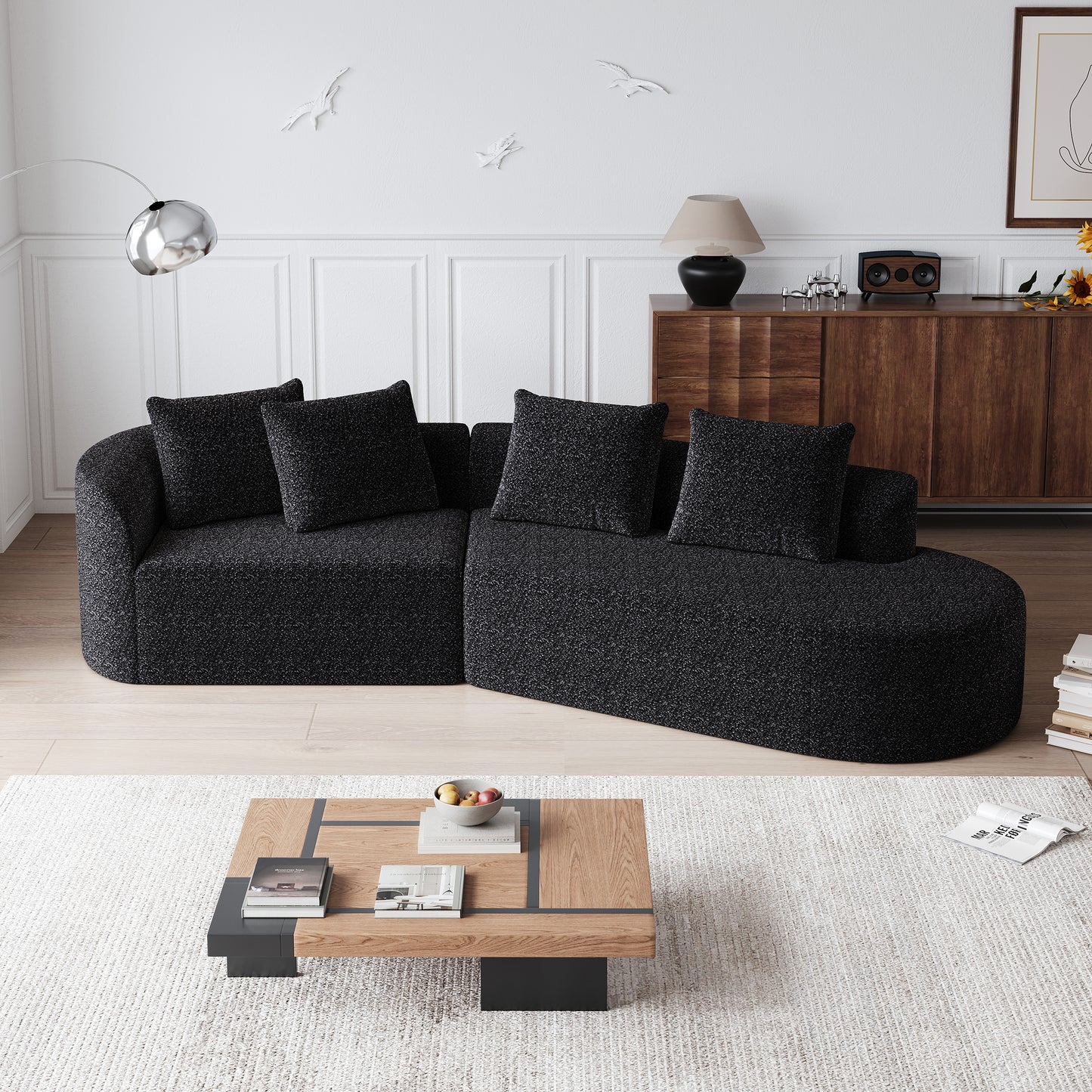 Modern Upholstered Oversized Sectional Sofa, 112-Inch Chenille 4-Seater Extra Deep & Wide Seat Curved Cloud Couch with 4 Throw Pillows, Free Combination Sofa Couch for Living Room,Bedroom