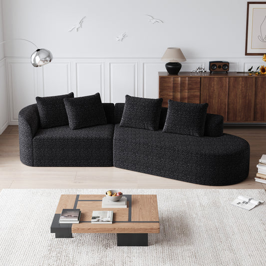 Modern Upholstered Oversized Sectional Sofa, 112-Inch Chenille 4-Seater Extra Deep & Wide Seat Curved Cloud Couch with 4 Throw Pillows, Free Combination Sofa Couch for Living Room,Bedroom