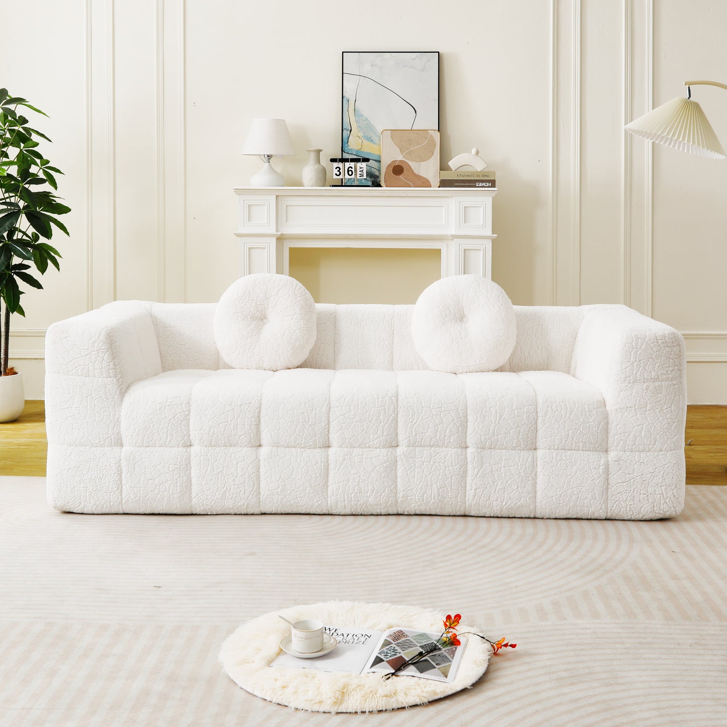 84" Modern Boneless Checkered Sofa - Beige Comfort