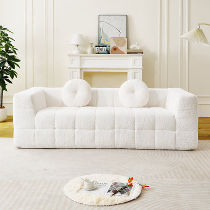 84" Modern Boneless Checkered Sofa - Beige Comfort