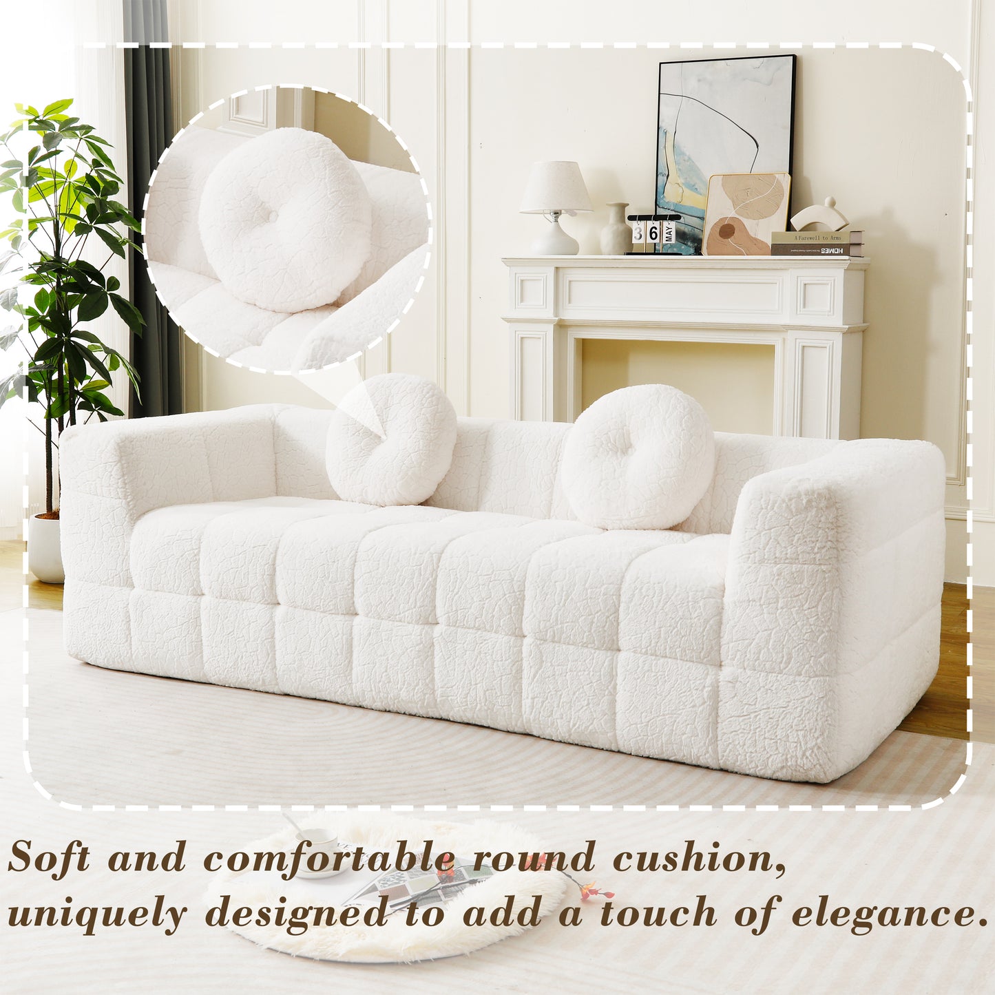 84" Modern Boneless Checkered Sofa - Beige Comfort