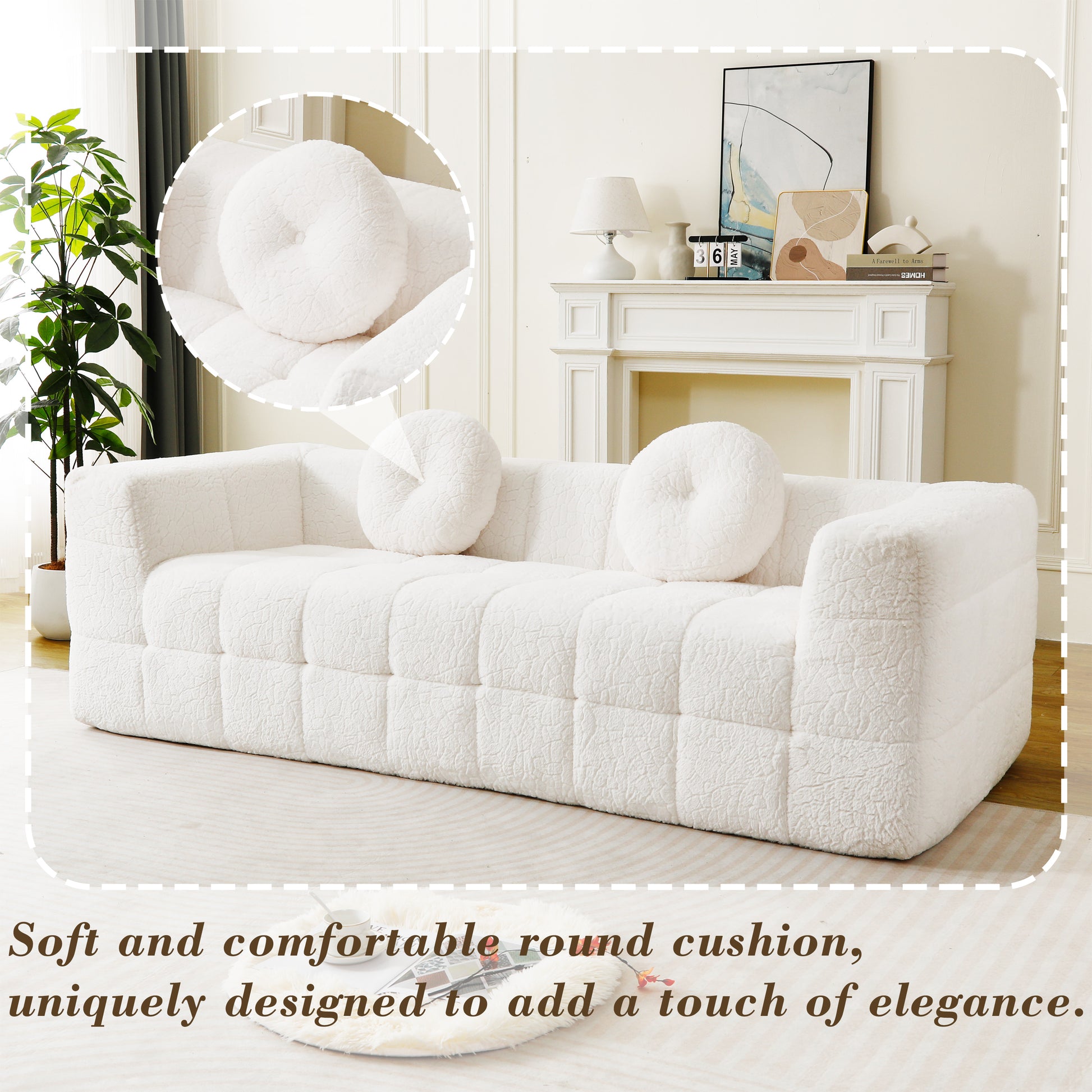 84" Modern Boneless Checkered Sofa - Beige Comfort