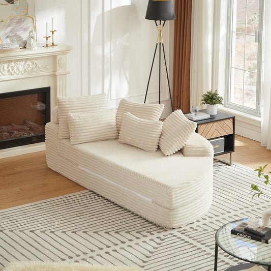 78.5-Inch Corduroy Semi-Circular 2-in-1 Sofa Bed, Designer Recliner with Neck Pillow and Five Throw Pillows in Living Room