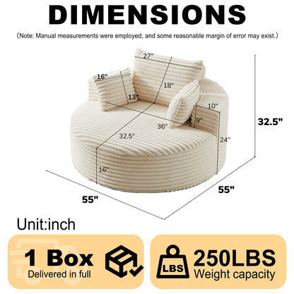 Beige Corduroy Sofa - 55" Single Seat, No Assembly for Living Room