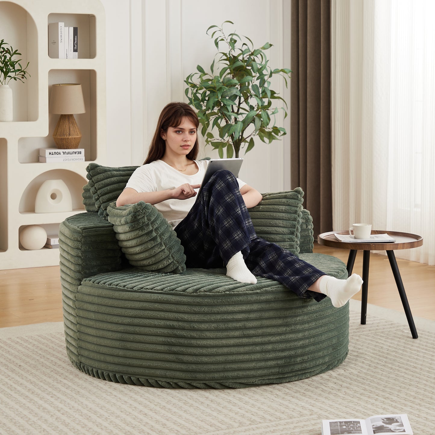 50"L Green Corduroy Single Sofa - No Assembly Required for Living Room
