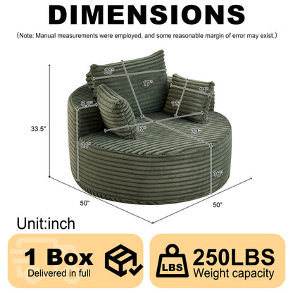50"L Green Corduroy Single Sofa - No Assembly Required for Living Room