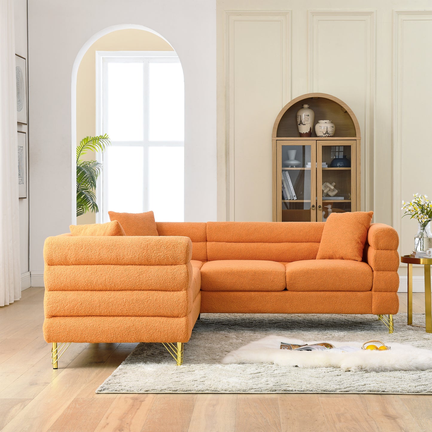 81.5-Inch Oversized Corner Sofa - Orange Teddy for Living Room