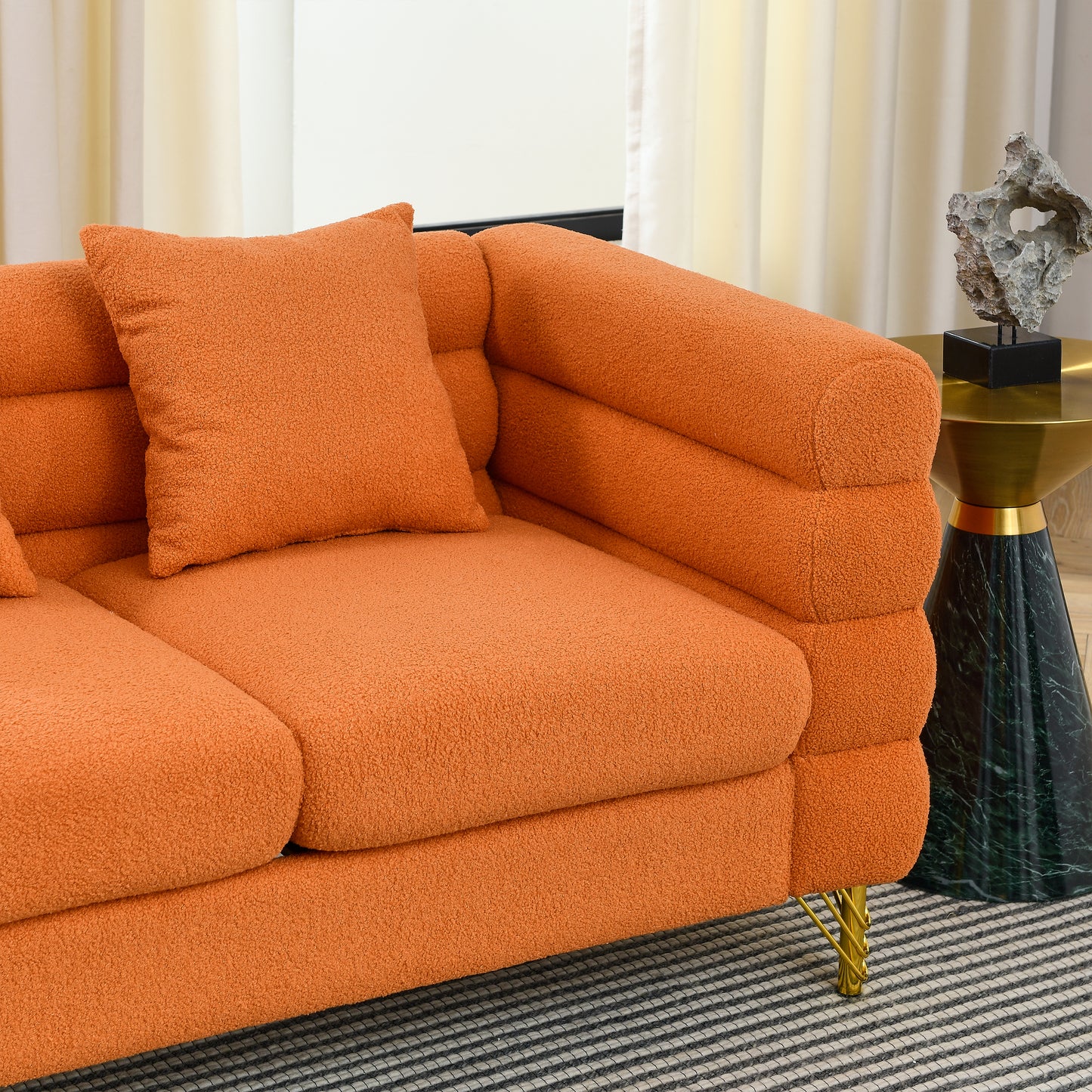 81.5-Inch Oversized Corner Sofa - Orange Teddy for Living Room