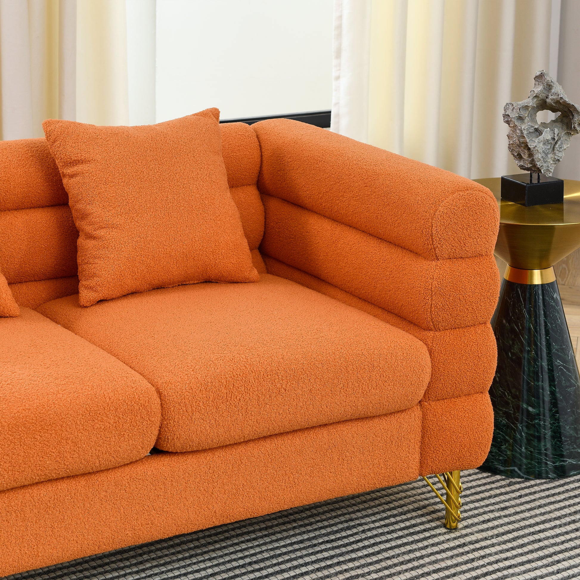 81.5-Inch Oversized Corner Sofa - Orange Teddy for Living Room