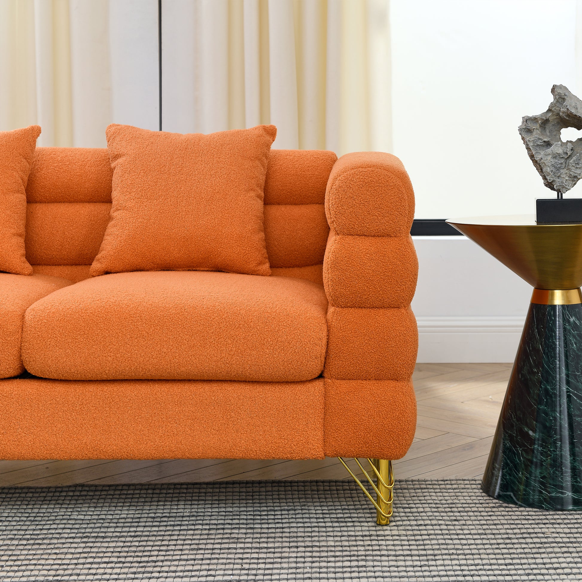 81.5-Inch Oversized Corner Sofa - Orange Teddy for Living Room