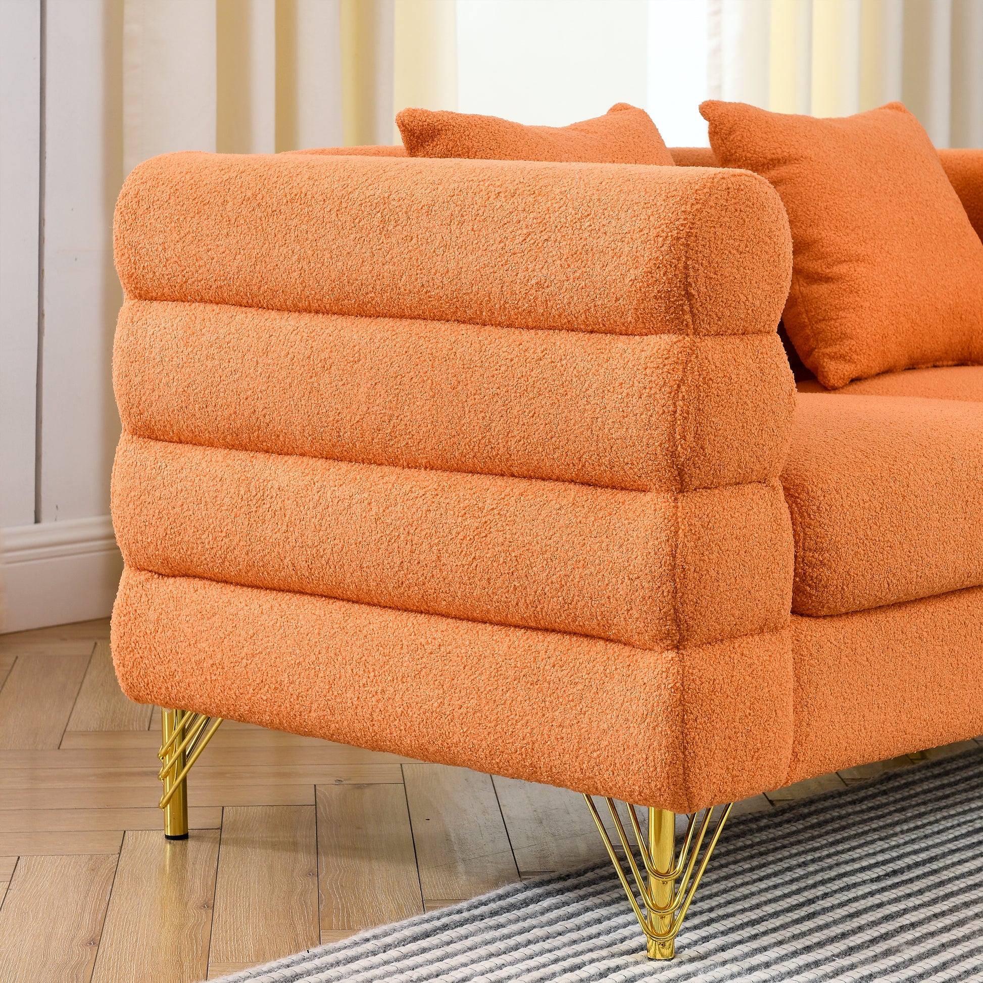 81.5-Inch Oversized Corner Sofa - Orange Teddy for Living Room