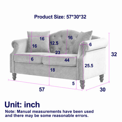 Beige Velvet 2-Seat Chesterfield Sofa - Living Room Couch