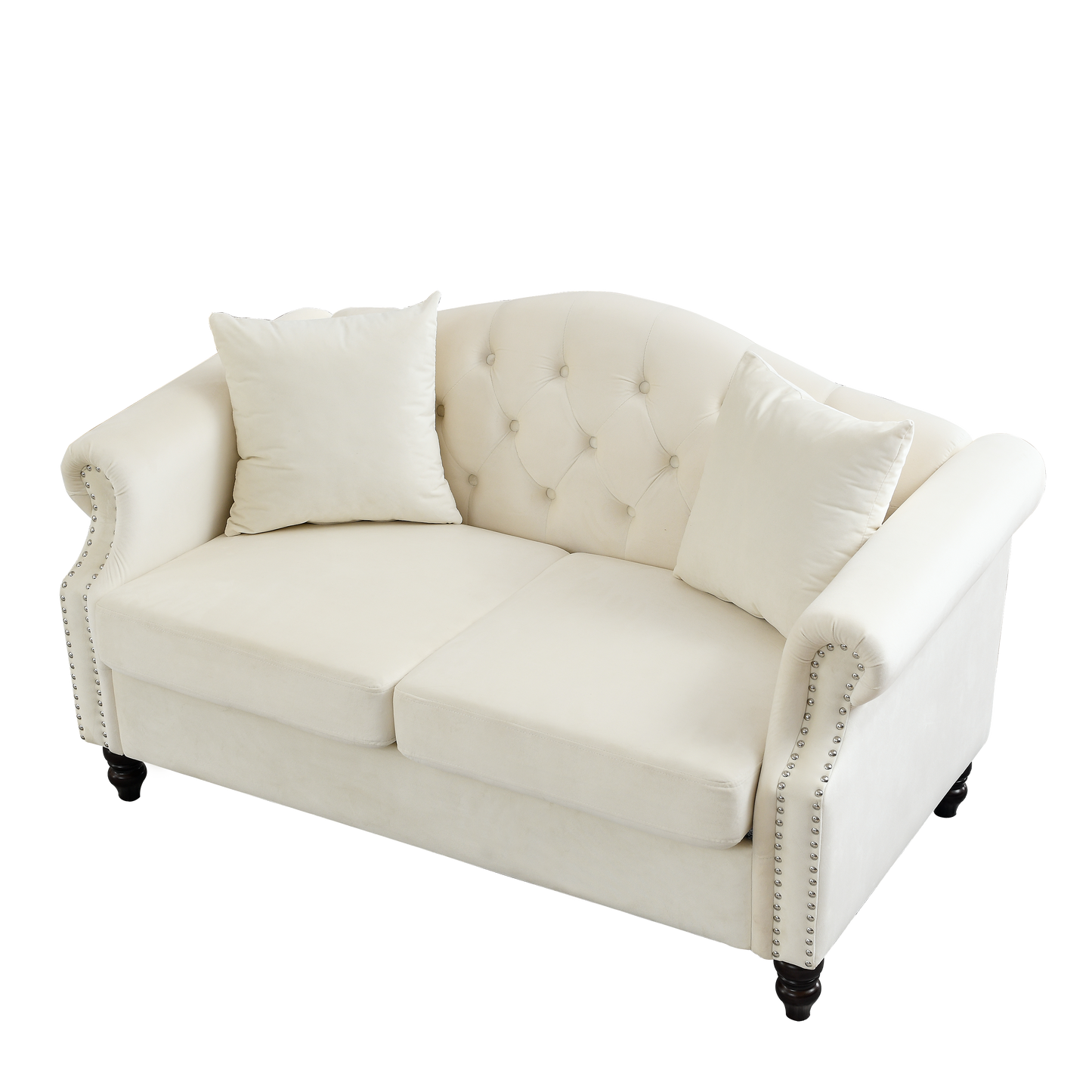 Beige Velvet 2-Seat Chesterfield Sofa - Living Room Couch