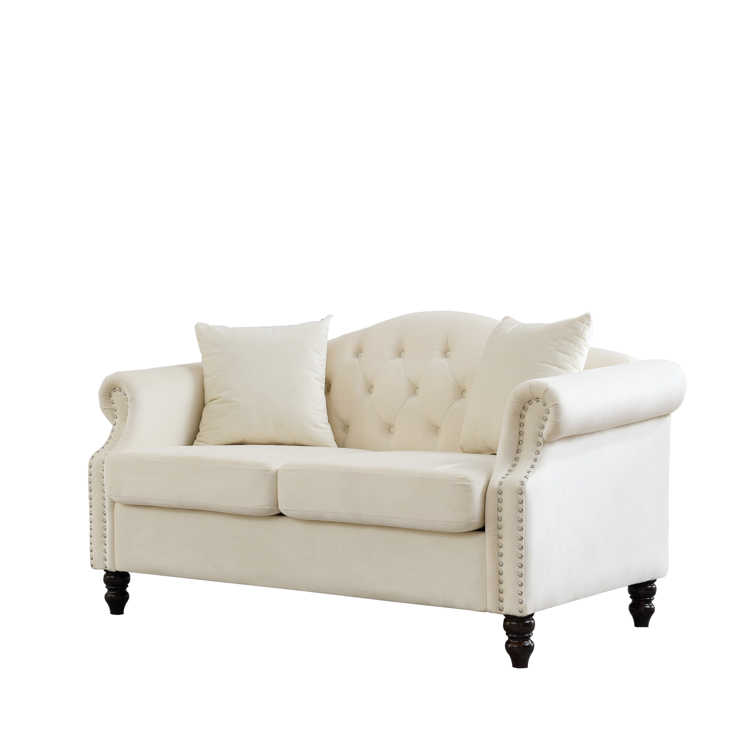 Beige Velvet 2-Seat Chesterfield Sofa - Living Room Couch