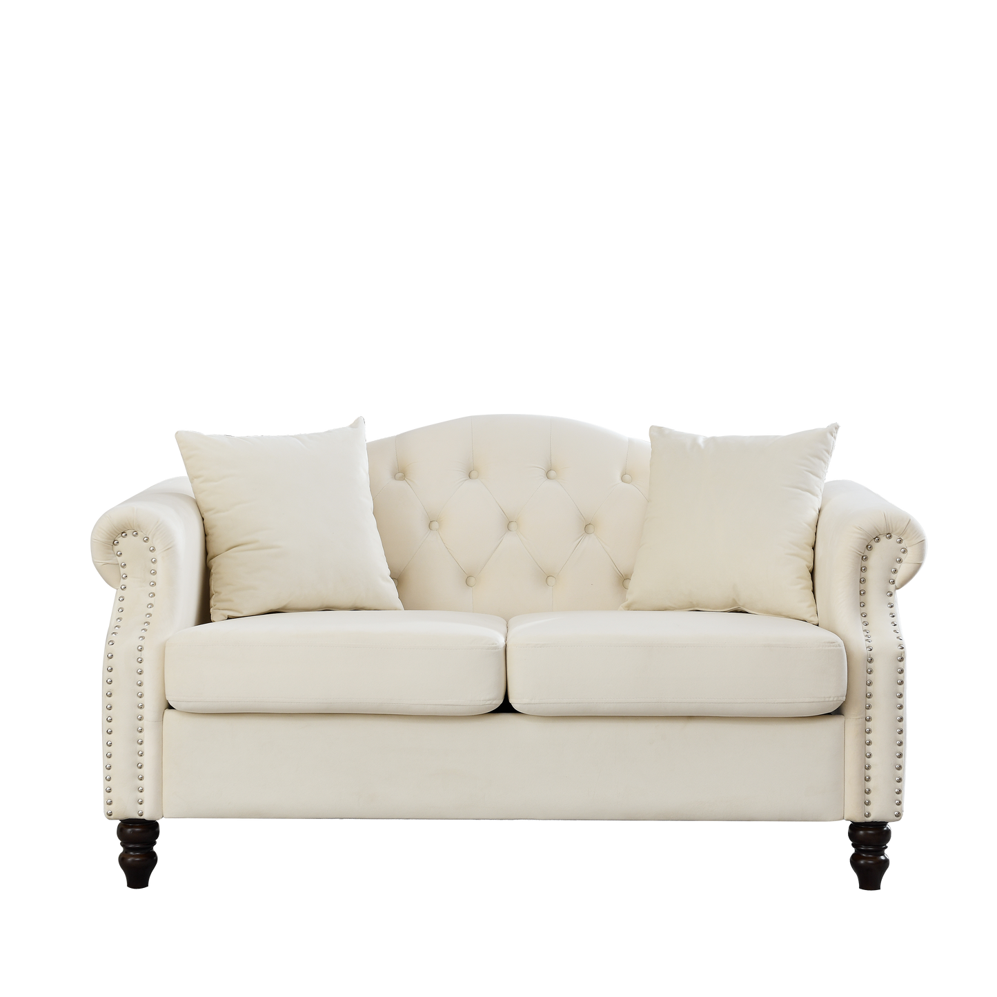 Beige Velvet 2-Seat Chesterfield Sofa - Living Room Couch