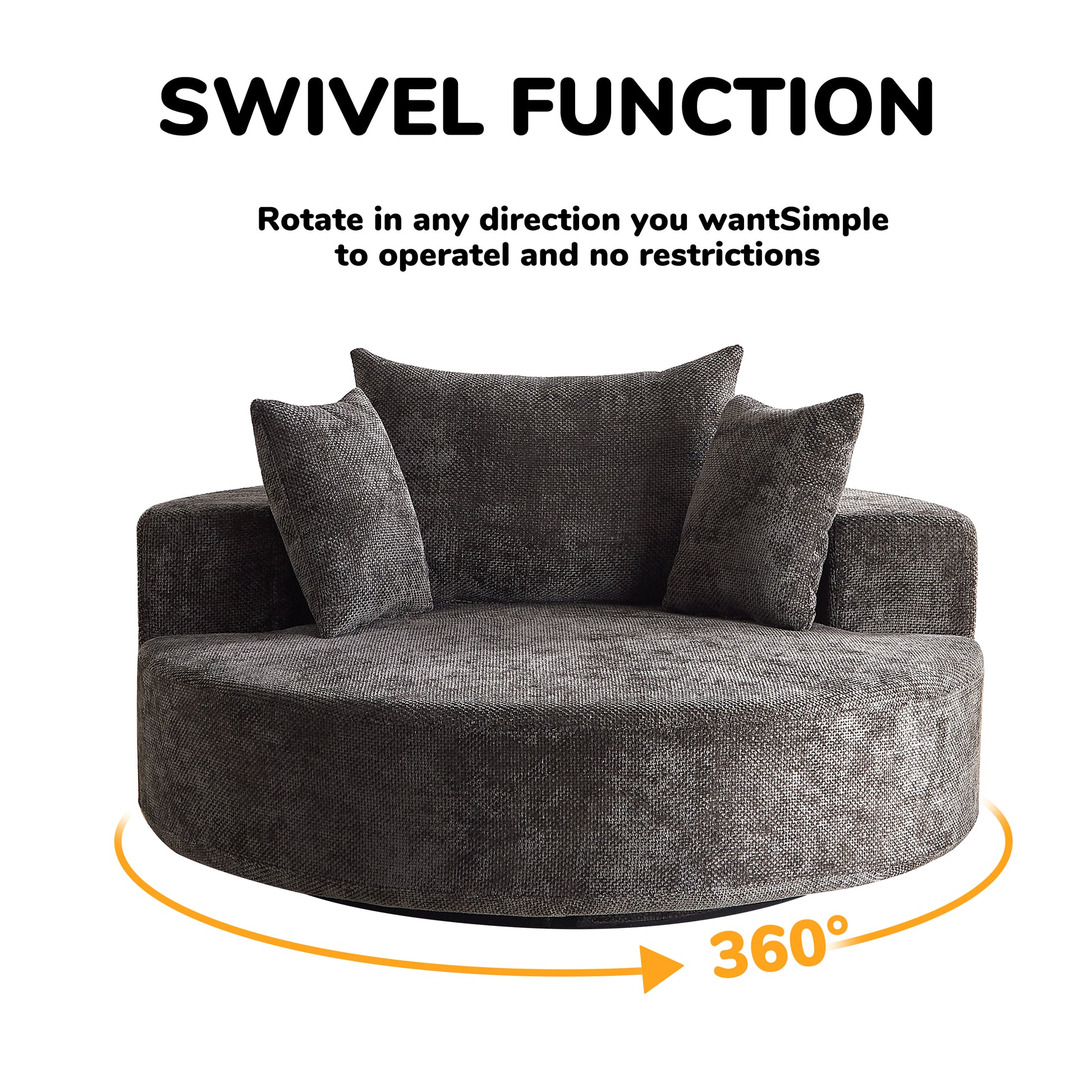 Black Chenille Foam Swivel Chair - 360 Degree Rotation