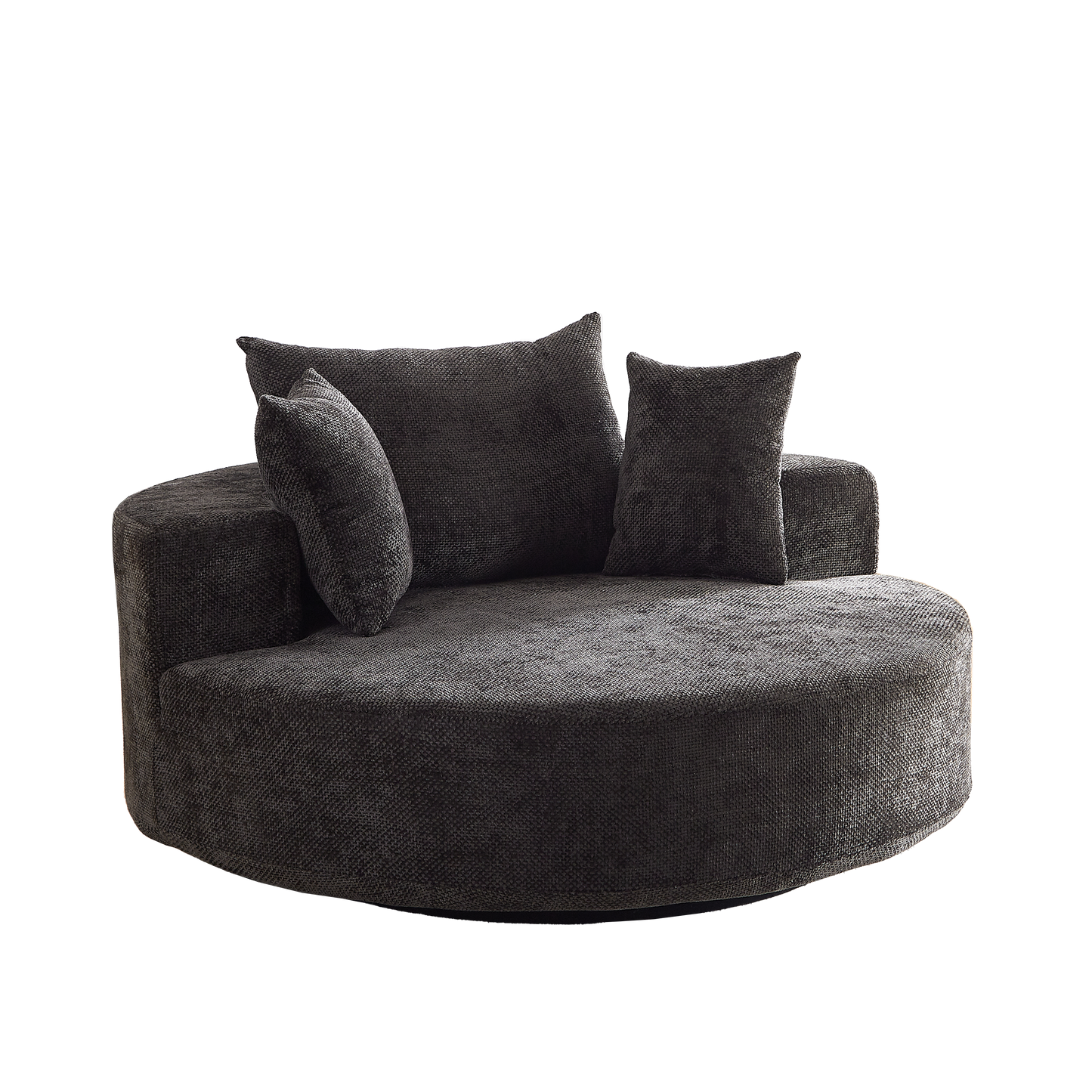 Black Chenille Foam Swivel Chair - 360 Degree Rotation