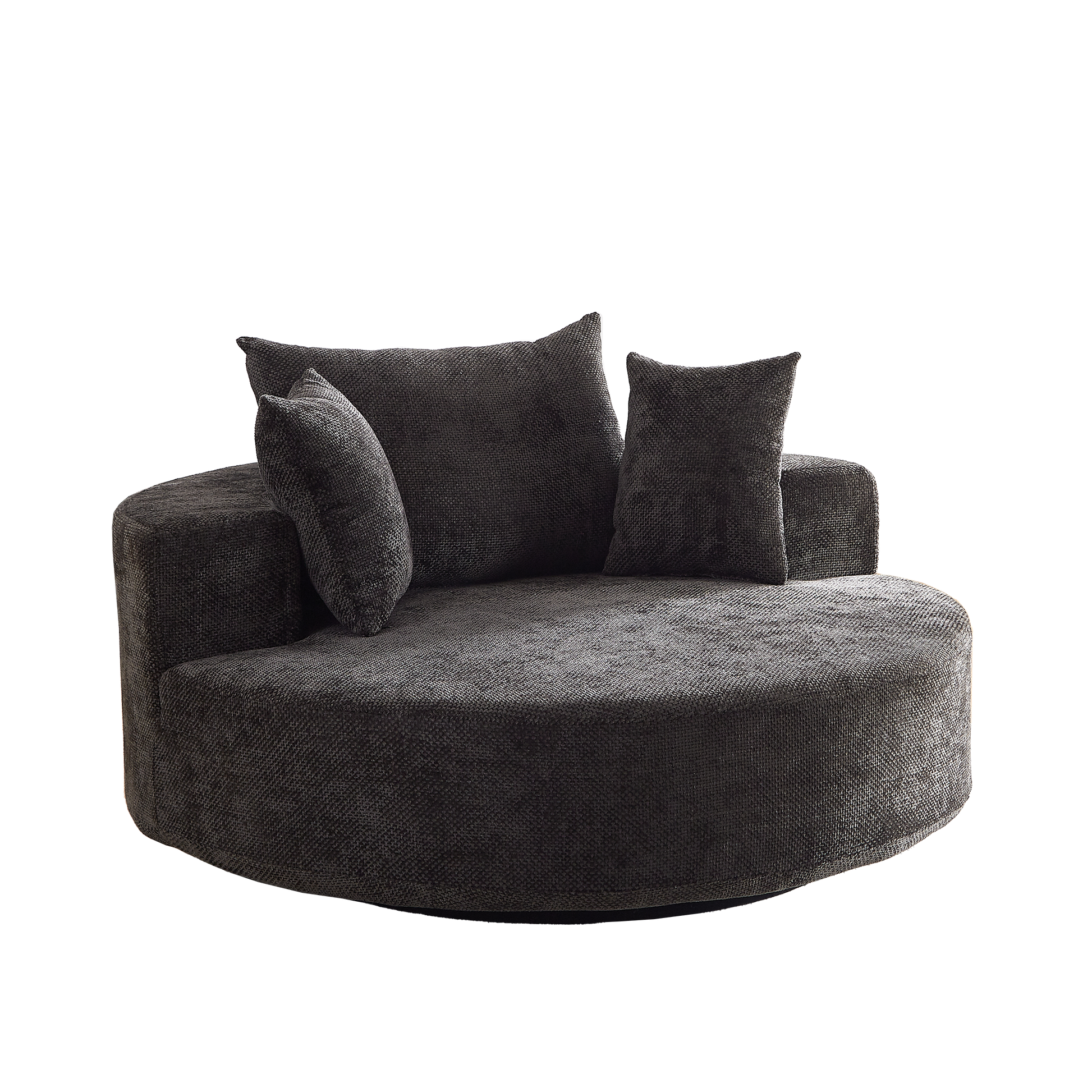 Black Chenille Foam Swivel Chair - 360 Degree Rotation