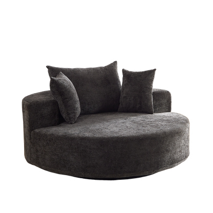 Black Chenille Foam Swivel Chair - 360 Degree Rotation