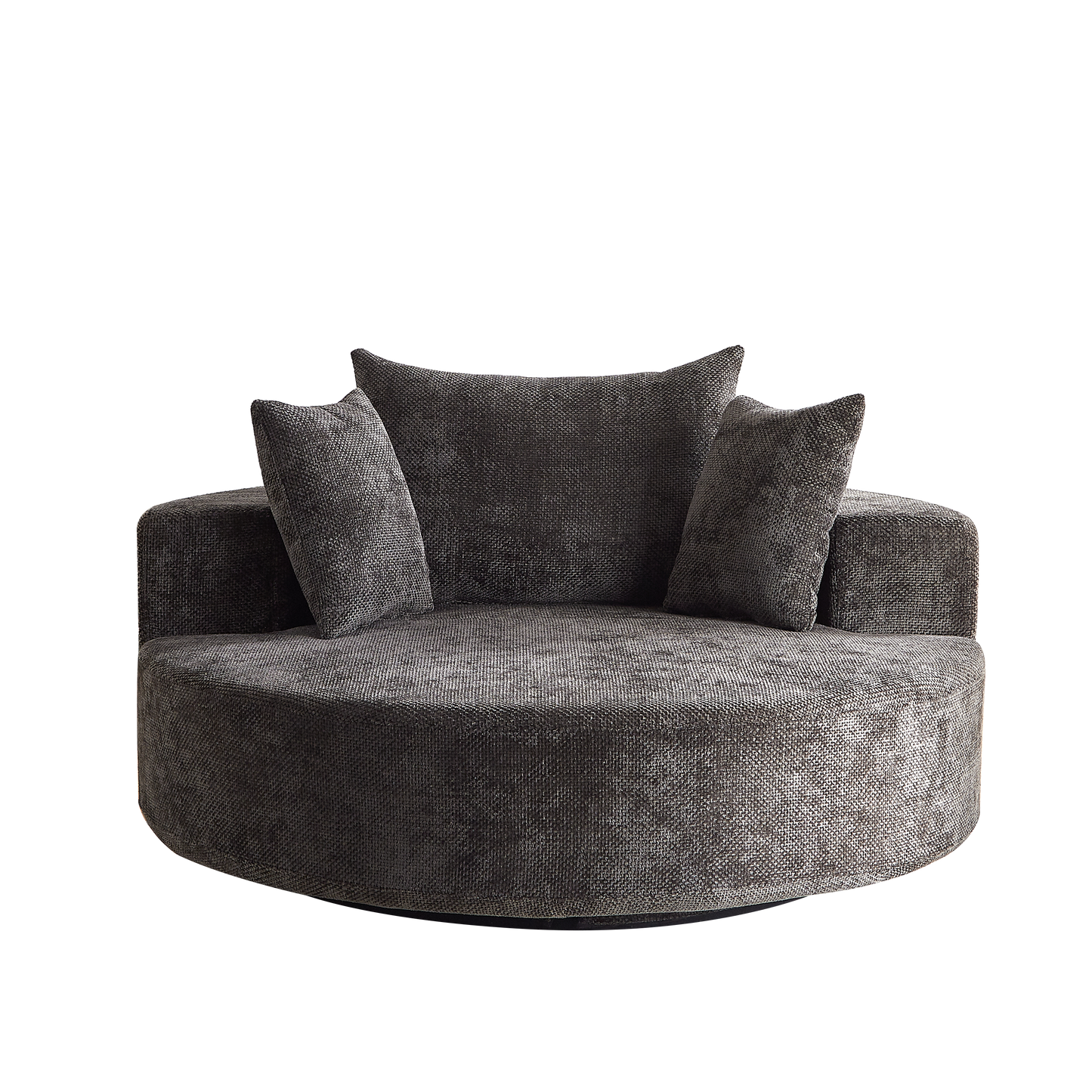 Black Chenille Foam Swivel Chair - 360 Degree Rotation