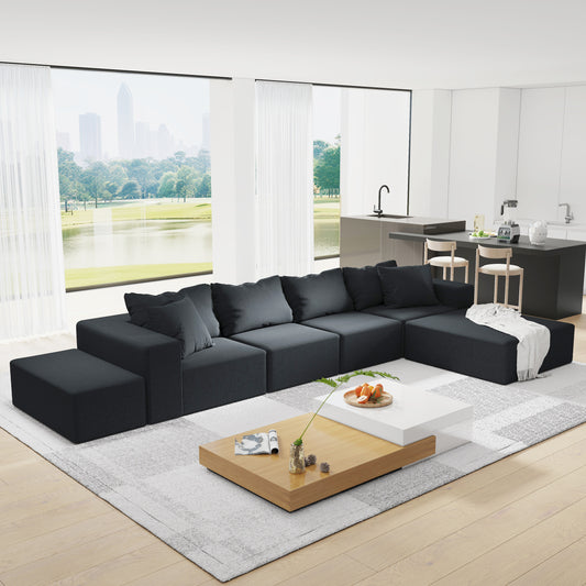 Modern Upholstered Sectional Sofa Couch Set,Modular 132" L Shaped Sectional Living Room Sofa Set With 6 Pillows,Free Combination Sofa Couch for Living Room,Bedroom
