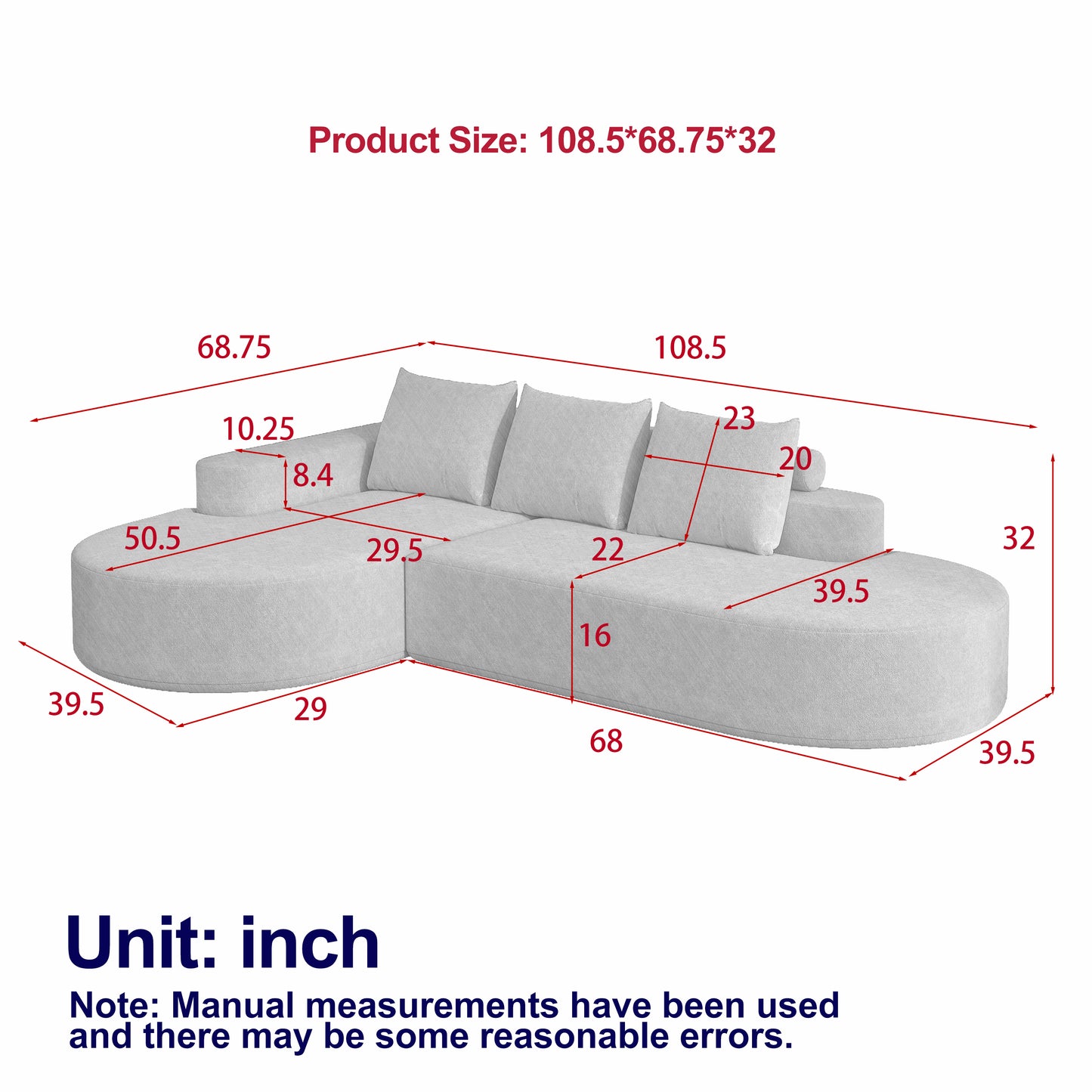 3 Seat Grey Chenille Sofa Couch - Modular Living Room Sofa