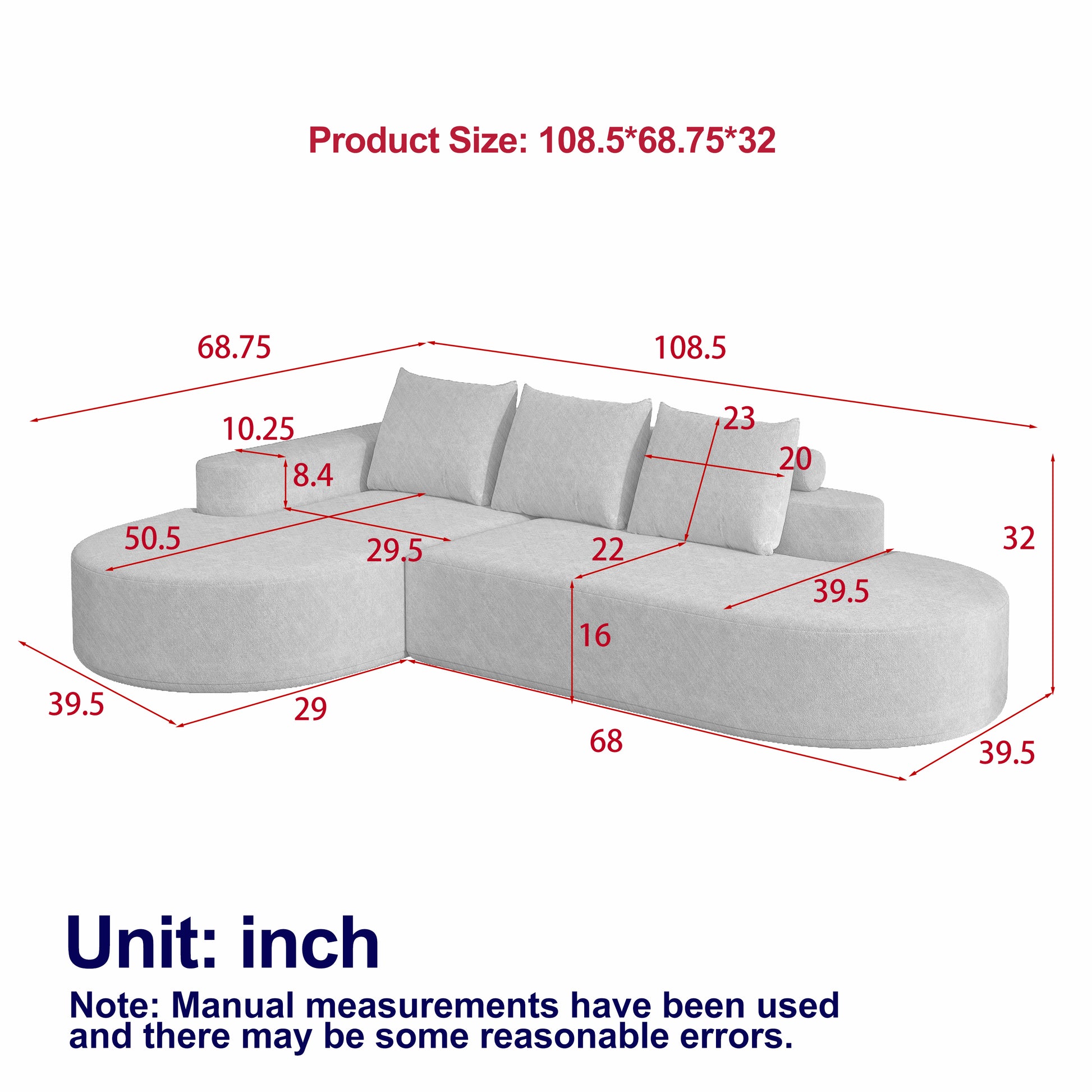 3 Seat Grey Chenille Sofa Couch - Modular Living Room Sofa
