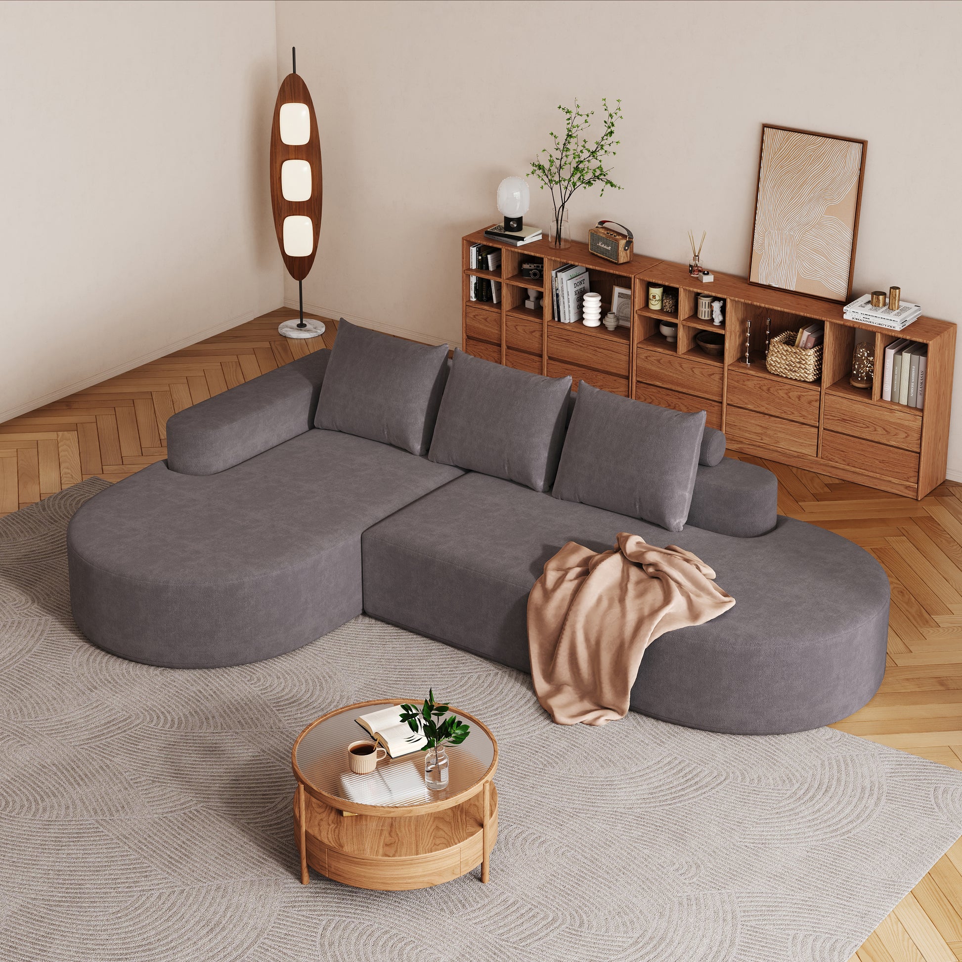 Modern Curved sofa ,Chenille Upholstered Sectional Sofa Couch Set,Modular 108.5" L Shaped Sectional Living Room Sofa Set With 3 Pillows,Free Combination Sofa Couch for Living Room,Bedroom