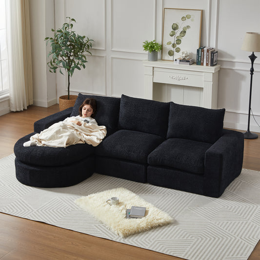 99-Inch Chenille Cloud Curved Sectional Sofa with Chaise, L-Shaped Modern Boneless Couch with Deep Seats, Chenille Sectional Sofa for Living Room and Bedroom, No Assembly Required