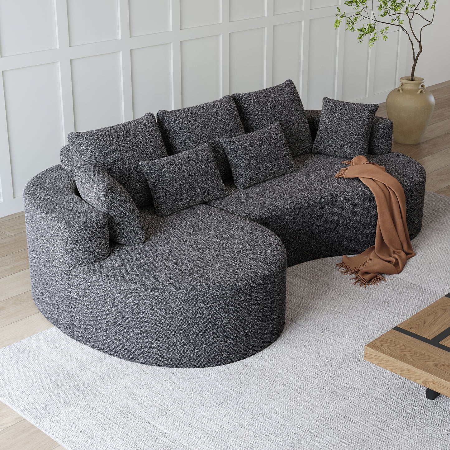 Modern Upholstered Oversized Sectional Sofa, 105-Inch Chenille 4-Seater Extra Deep & Wide Seat Curved Cloud Couch with 7 Pillows, Free Combination Sofa Couch for Living Room,Bedroom