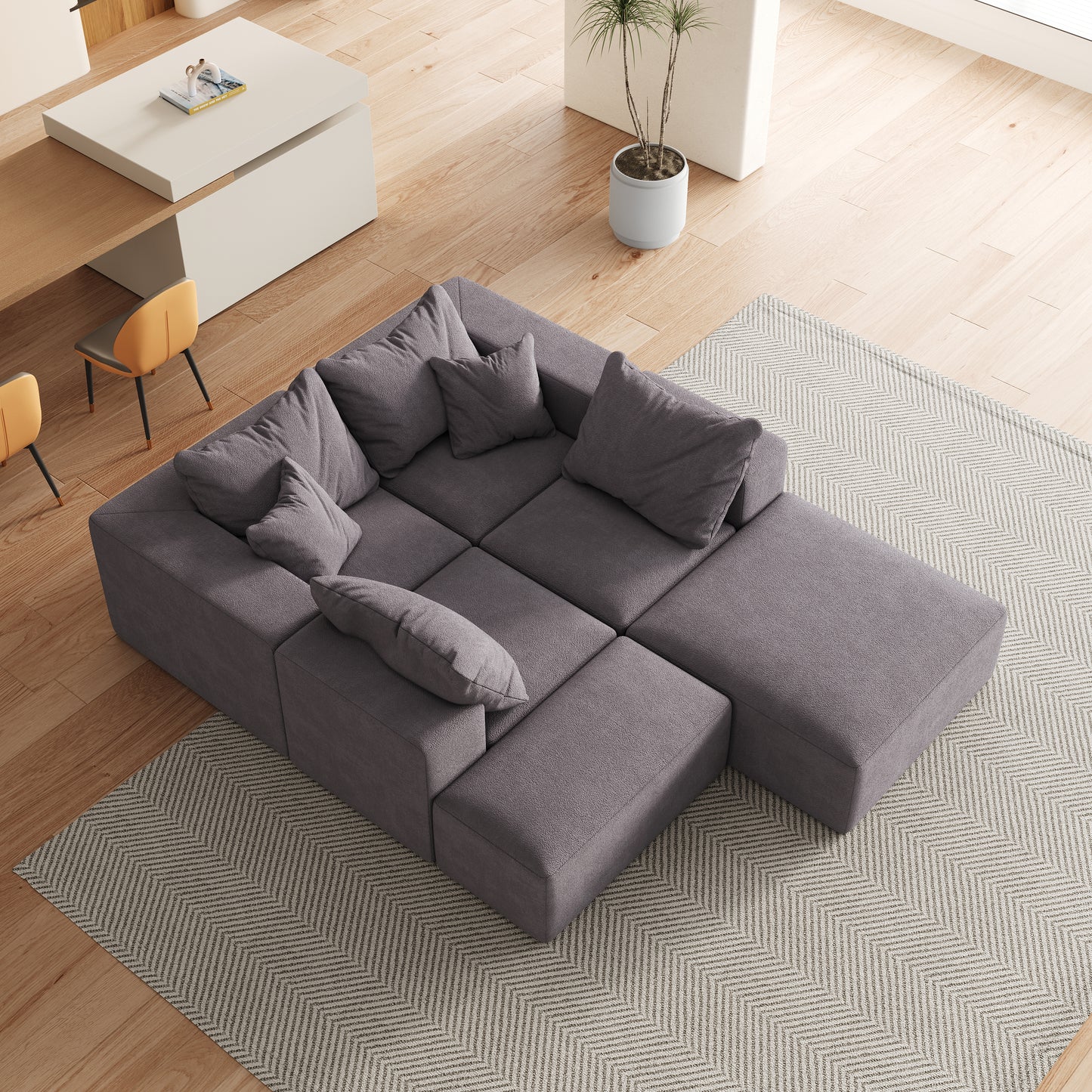 Modern Upholstered Sectional Boneless Couch Set,Modular 132" L Shaped Sectional Living Room Sofa Set With 6 Pillows,Free Combination Sofa Couch for Living Room,Bedroom