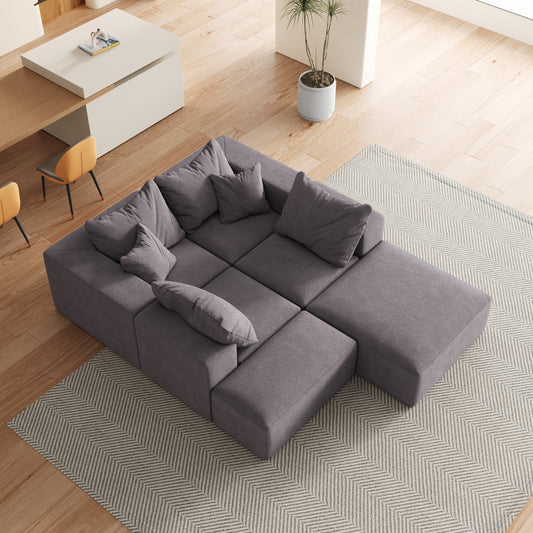 Modern Upholstered Sectional Boneless Couch Set,Modular 132" L Shaped Sectional Living Room Sofa Set With 6 Pillows,Free Combination Sofa Couch for Living Room,Bedroom