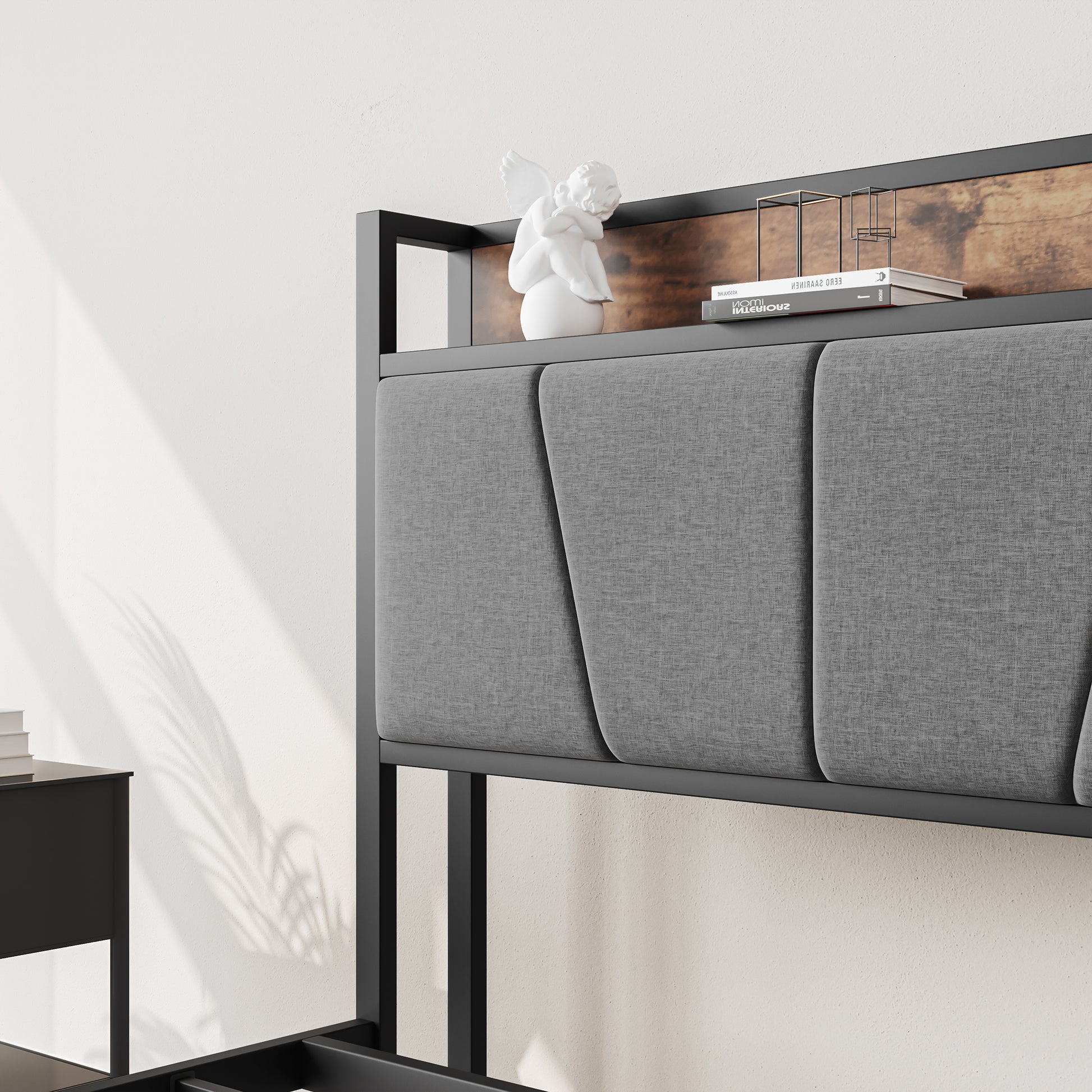 Full Size Bed Frame with Storage & Charging - No Box Spring Needed