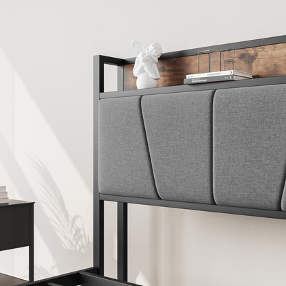 Full Size Bed Frame with Storage & Charging - No Box Spring Needed
